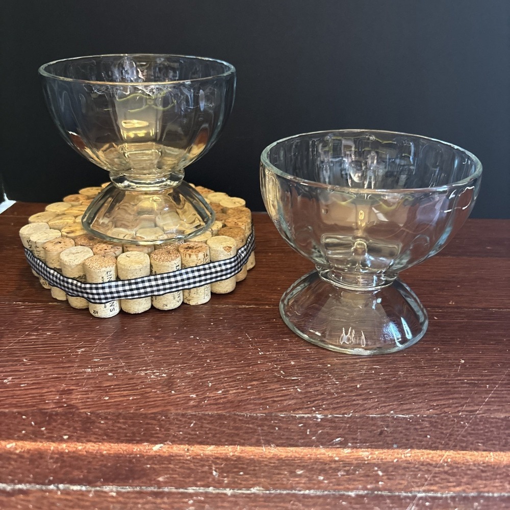 Libbey Dessert Bowls Fruit Ice Cream Pedestal Footed Bowls Vintage Set Of 2